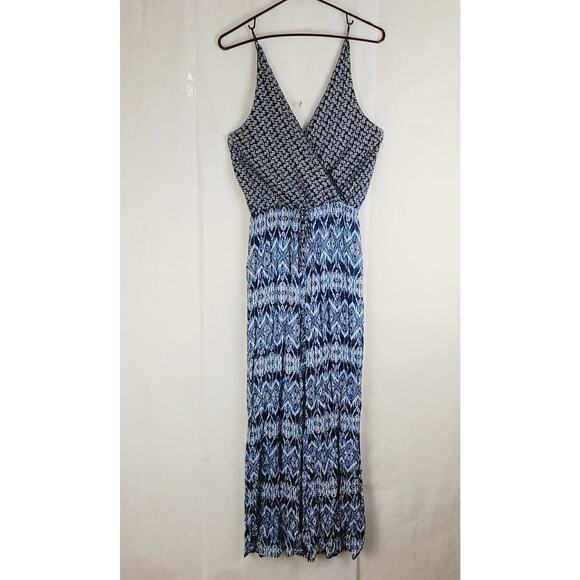Dina Be blue mixed print wide leg jumpsuit Size small Boho Hippie Coastal - Picture 1 of 9